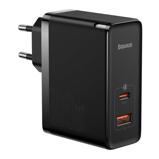 Polnilnik Baseus GaN5 Pro z USB-C kablom, 100W, 3A, 1 x USB-A - 1 x USB-C, Črn CCGP090201