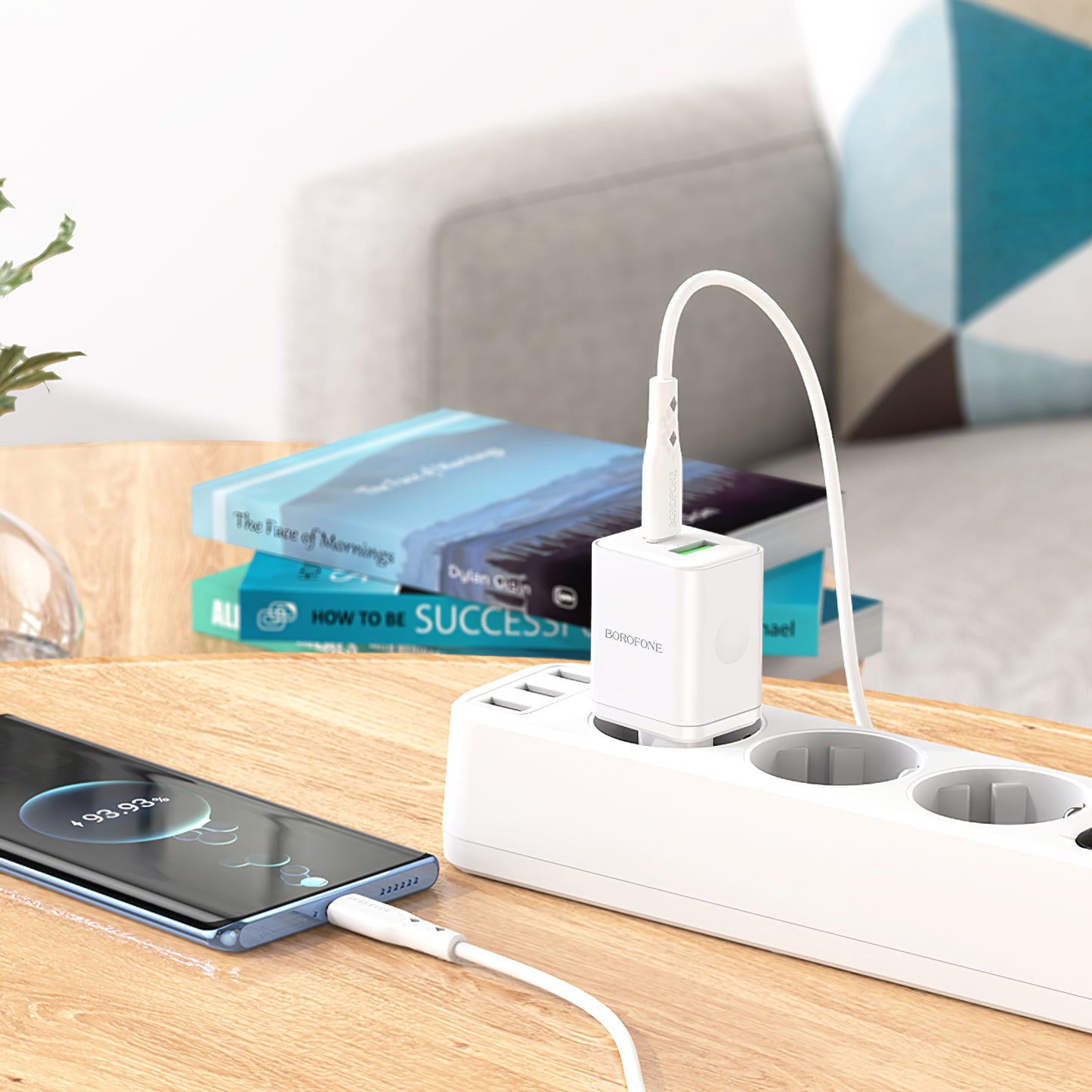 Omrežni polnilnik s kablom USB-C Borofone BN7, 20 W, 3A, 1 x USB-A - 1 x USB-C, bel 