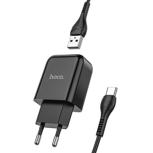 Polnilnik omrežja s kablom USB-C HOCO N2, 10W, 2A, 1 x USB-A, črn
