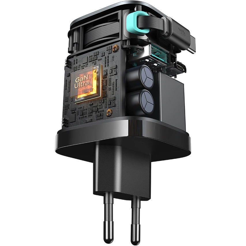 Joyroom JR-TCL02 USB-C Cabled Network Charger JR-TCL02, 65W, 3A, 1 x USB-A - 1 x USB-C, Black 