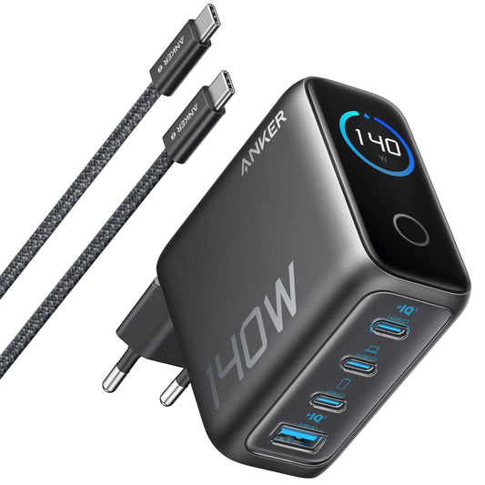 Polnilnik omrežja s kablom USB-C Anker Zolo, 140W, 5A, 1 x USB-A - 3 x USB-C, Črn B2697GZ1