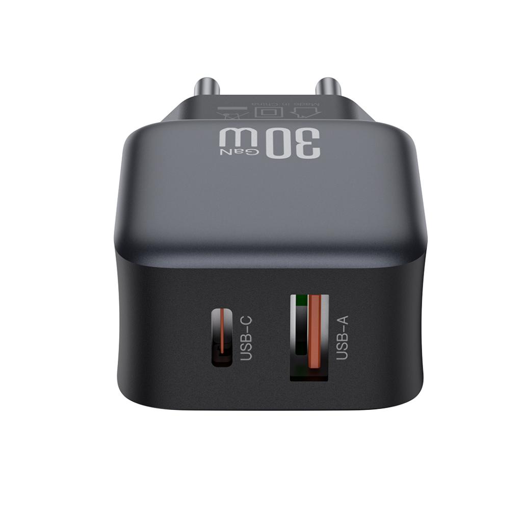Omrežni polnilec s kablom USB-C XO Design L156, 30W, 3A, 1 x USB-A - 1 x USB-C, črn