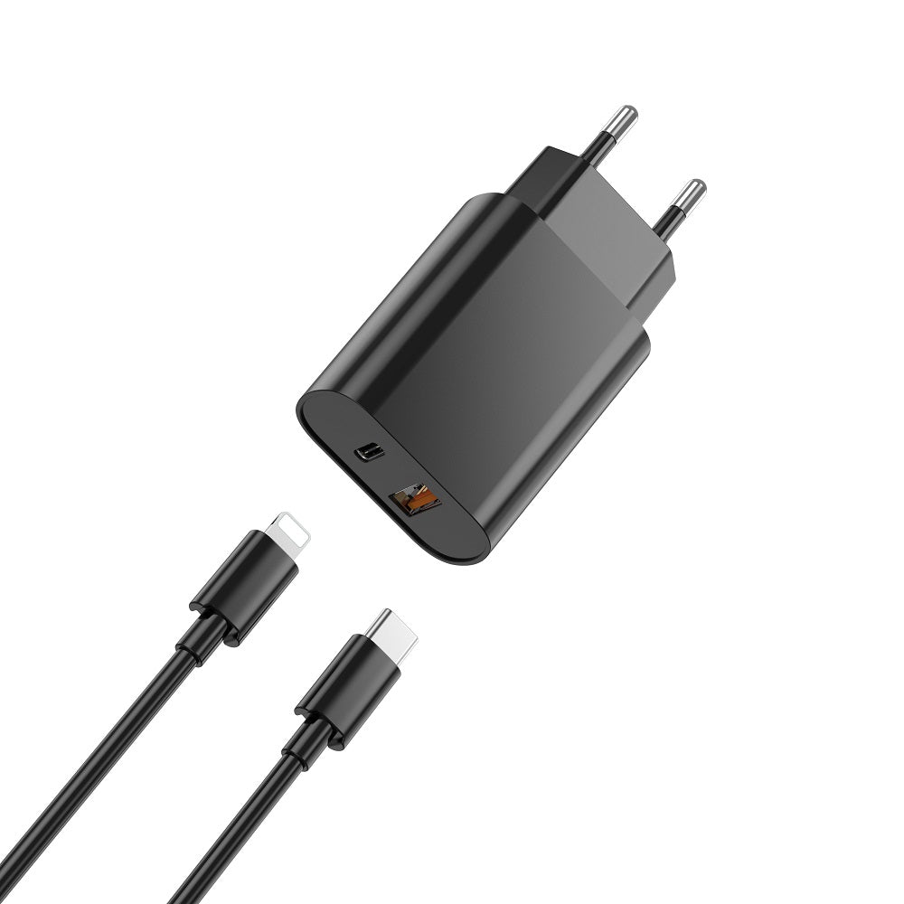 Polnilnik WiWu Wi-U002 z Lightning kablom, 20W, 3A, 1 x USB-A - 1 x USB-C, črn