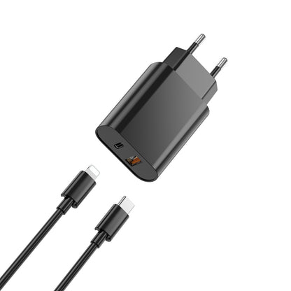 Polnilnik WiWu Wi-U002 z Lightning kablom, 20W, 3A, 1 x USB-A - 1 x USB-C, črn