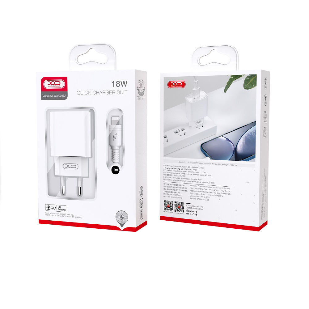 Polnilnik omrežja s kablom Lightning XO Design CE02D, 18W, 3A, 1 x USB-A, Bel