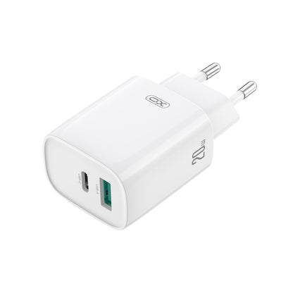 Polnilnik omrežja s kablom USB-C XO Design CE29, 20W, 3A, 1 x USB-A - 1 x USB-C, Bel