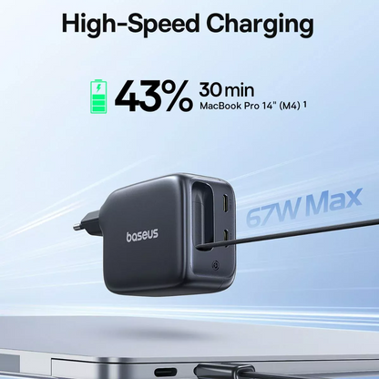Polnilnik omrežja s kablom USB-C Baseus EnerCore CJ11, 67W, 3.35A, 2 x USB-C, črn E0121E00