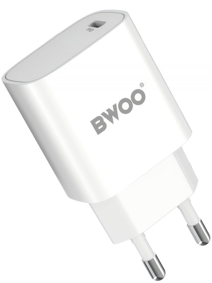 Polnilnik omrežja z Lightning kablom BWOO CDA159, 20W, 3A, 1 x USB-C, Bel