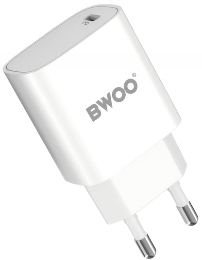 Omrežni polnilec z USB-C kablom BWOO CDA159, 20W, 3A, 1 x USB-C, Bel
