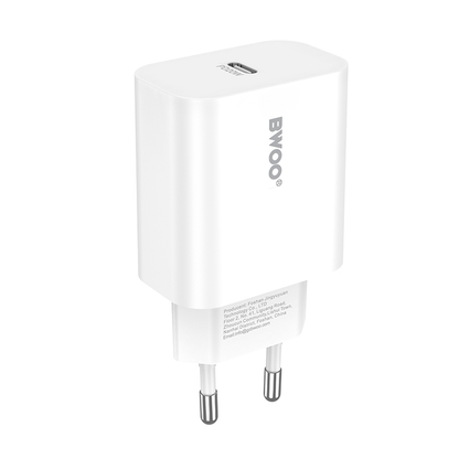 Polnilnik omrežja s kablom Lightning BWOO CDA233, 20W, 3A, 1 x USB-C, Bel