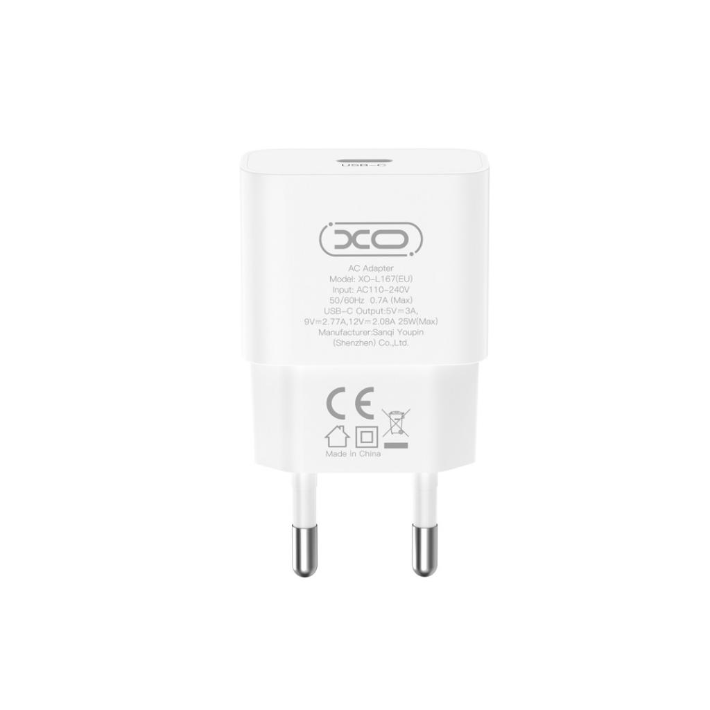 Omrežni polnilec z Lightning kablom XO Design L167, 25W, 3A, 1 x USB-C, bel