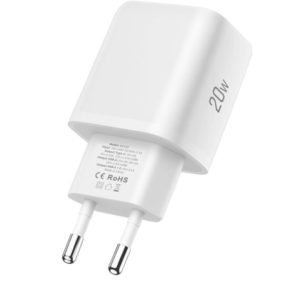 Omrežni polnilec s kablom USB-C Tech-Protect NCA20, 20W, 3A, 1 x USB-A - 1 x USB-C, bel