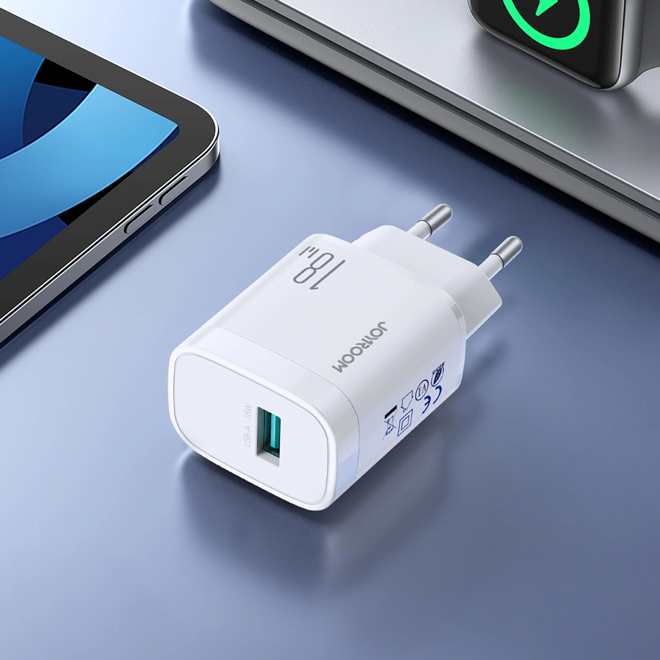 Omrežni polnilec z USB-C kablom Joyroom JR-TF4, 18W, 3A, 1 x USB-A, bel