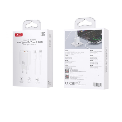 Omrežni polnilec z USB-C kablom XO Design CE42, 30W, 3A, 1 x USB-A - 1 x USB-C, bel