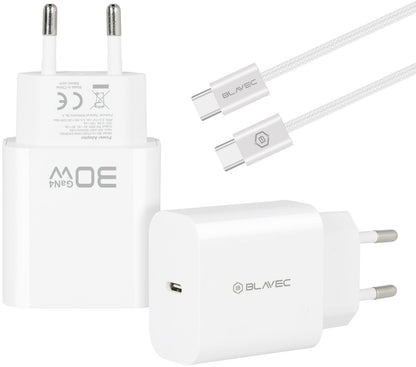 Omrežni polnilnik s kablom USB-C Blavec BC-14, 30 W, 3 A, 1 × USB-C, bel