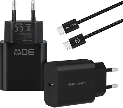 Omrežni polnilnik s kablom USB-C Blavec BC-14, 30 W, 3 A, 1 × USB-C, črn
