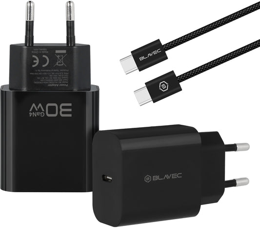 Omrežni polnilnik s kablom USB-C Blavec BC-14, 30 W, 3 A, 1 × USB-C, črn
