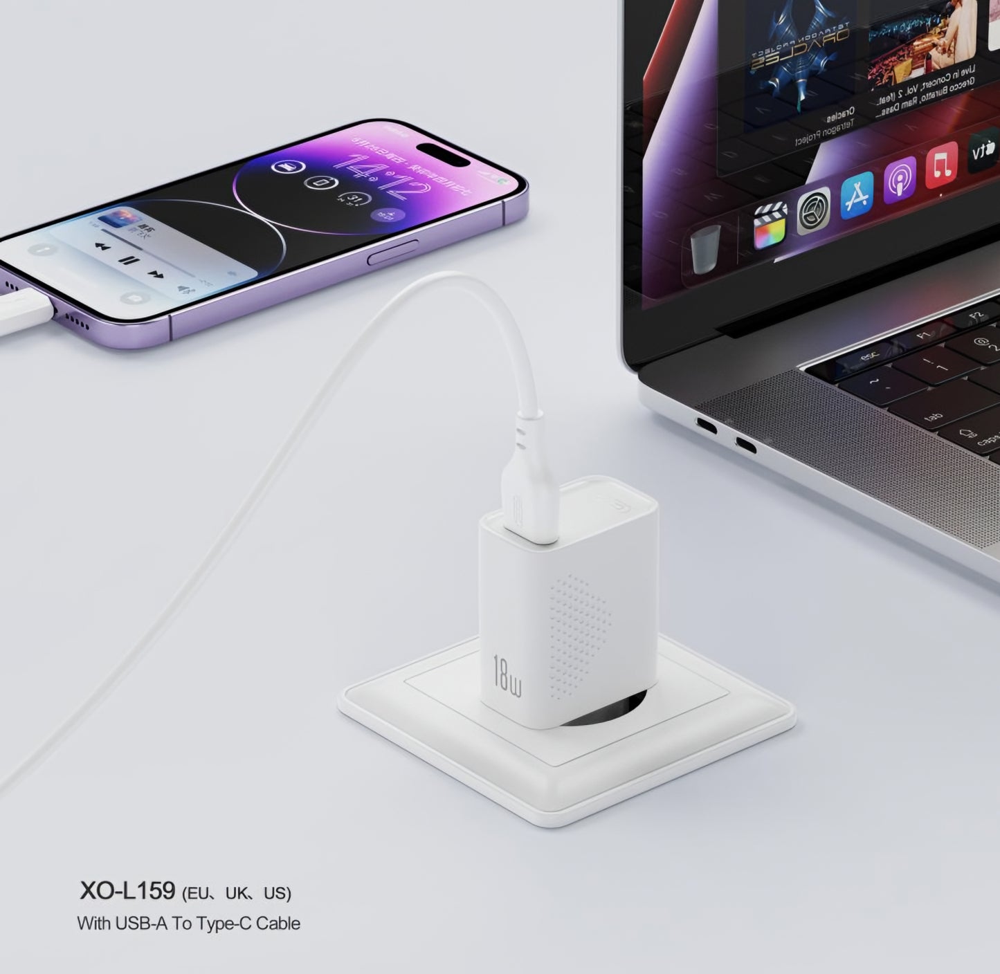 Polnilnik omrežja s kablom microUSB XO Design L159, 18W, 3A, 1 x USB-A, Bel