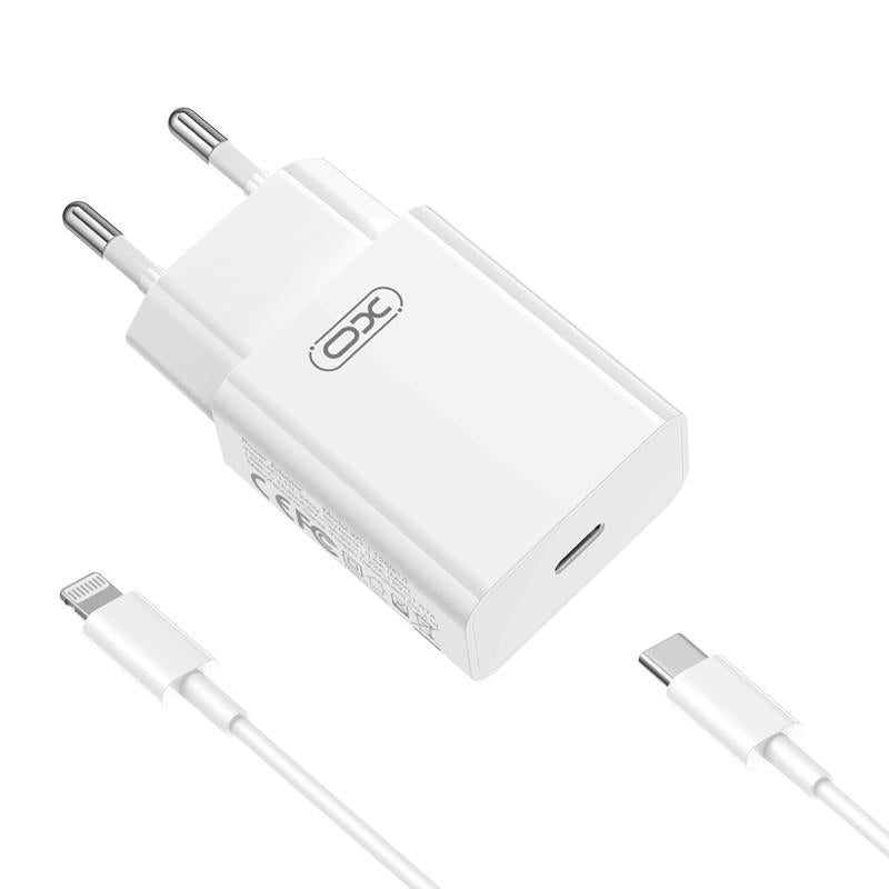 Omrežni polnilec z Lightning kablom XO Design L126, 20W, 3A, 1 x USB-C, bel