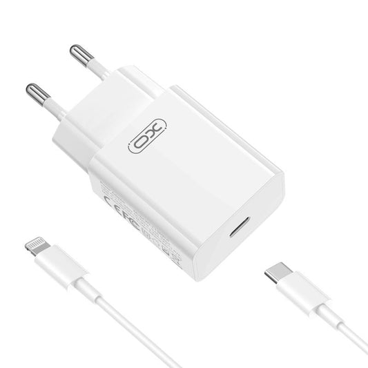 Omrežni polnilec z Lightning kablom XO Design L126, 20W, 3A, 1 x USB-C, bel