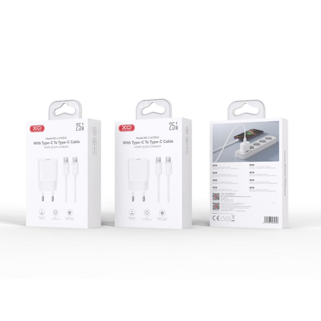 Omrežni polnilec z Lightning kablom XO Design L167, 25W, 3A, 1 x USB-C, bel