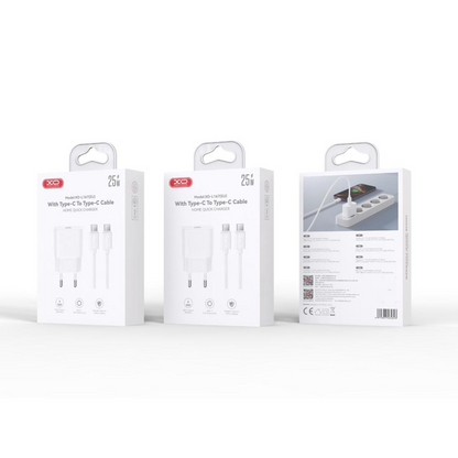 Omrežni polnilec z Lightning kablom XO Design L167, 25W, 3A, 1 x USB-C, bel