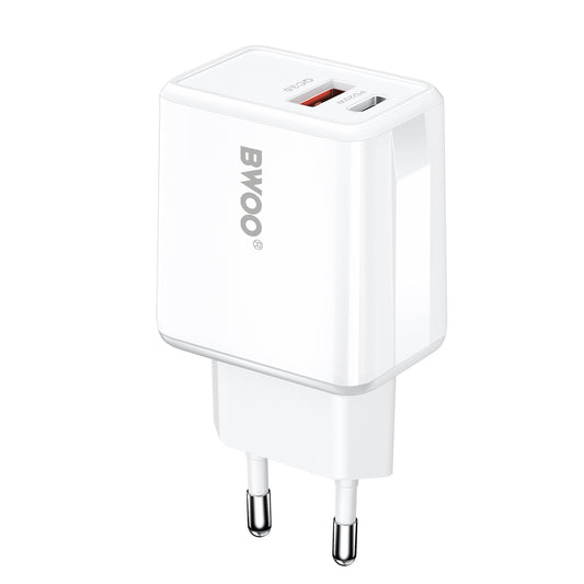 Omrežni polnilec z Lightning kablom BWOO CDA182, 38W, 3A, 1 x USB-A - 1 x USB-C, bel