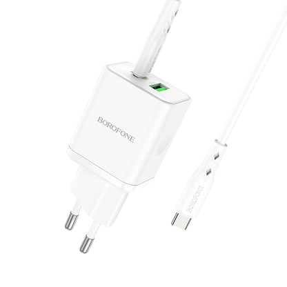Omrežni polnilnik s kablom USB-C Borofone BN7, 20 W, 3A, 1 x USB-A - 1 x USB-C, bel 