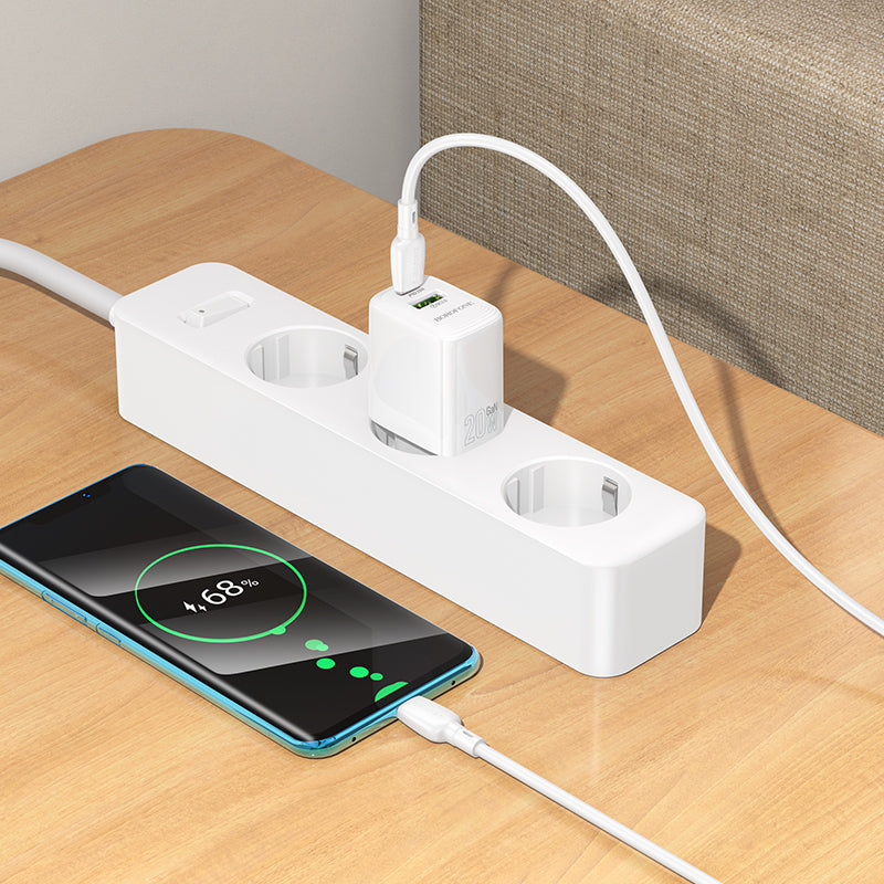 Polnilnik omrežja s kablom USB-C Borofone BN27 Fuente, 20W, 3A, 1 x USB-A - 1 x USB-C, bel