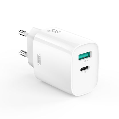 Polnilnik omrežja s kablom USB-C XO Design CE29, 20W, 3A, 1 x USB-A - 1 x USB-C, Bel