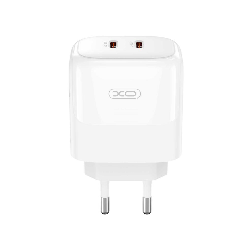 Omrežni polnilec s kablom USB-C XO Design L140, 35W, 3A, 2 x USB-C, Bel