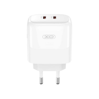 Omrežni polnilec s kablom USB-C XO Design L140, 35W, 3A, 2 x USB-C, Bel