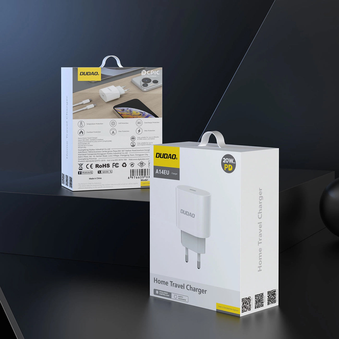Polnilnik omrežja s kablom USB-C Dudao A14EUC, 20W, 3A, 1 x USB-C, črn