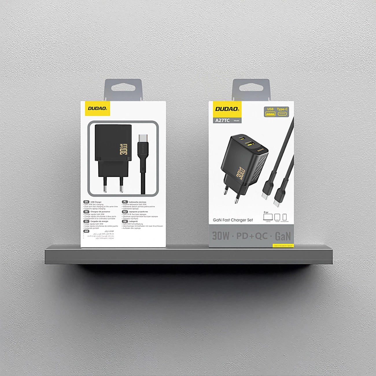 Polnilnik omrežja s kablom USB-C Dudao A27TCEU, 30W, 1 x USB-A - 1 x USB-C, črn