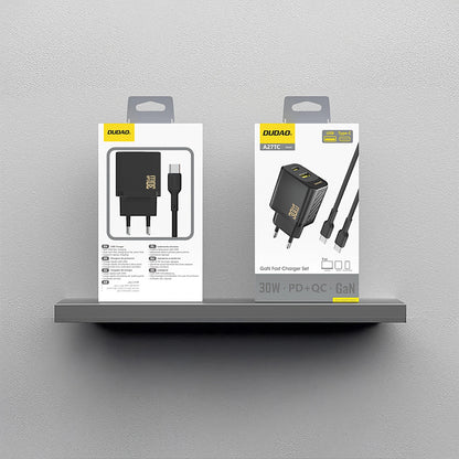 Polnilnik omrežja s kablom USB-C Dudao A27TCEU, 30W, 1 x USB-A - 1 x USB-C, črn