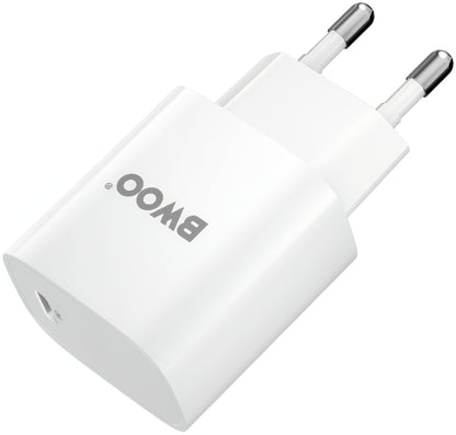 Polnilnik omrežja z Lightning kablom BWOO CDA159, 20W, 3A, 1 x USB-C, Bel