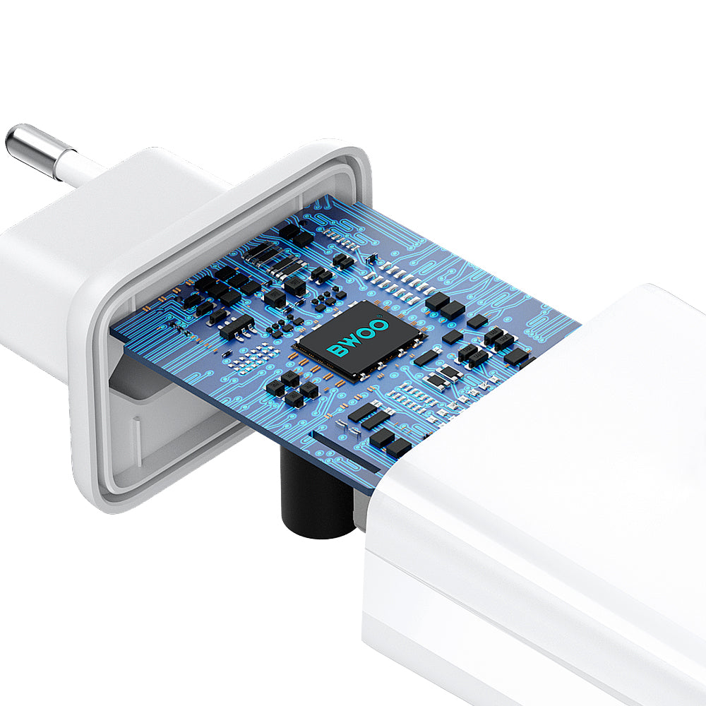 Polnilnik omrežja z USB-C kablom BWOO CDA182, 38W, 3A, 1 x USB-A - 1 x USB-C, Bel