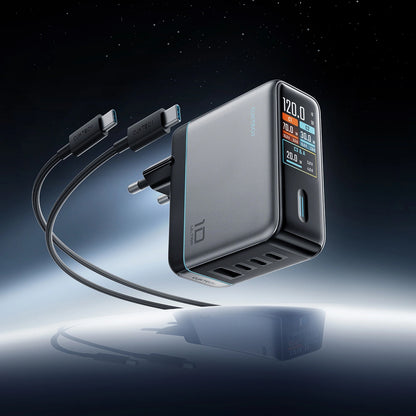 Cuktech AD1204U Display USB-C Cable Network Charger, 120W, 6A, 1 x USB-A - 2 x USB-C, Silver