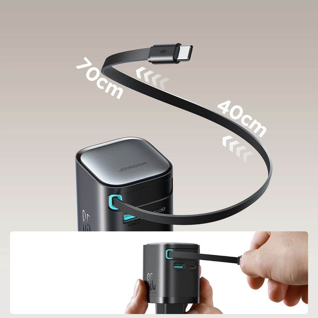 Joyroom JR-TCL02 USB-C Cabled Network Charger JR-TCL02, 65W, 3A, 1 x USB-A - 1 x USB-C, Black 