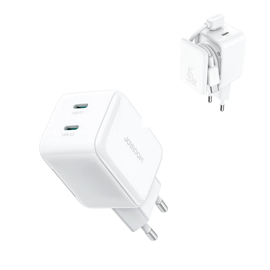 Polnilnik omrežja s kablom USB-C Joyroom JR-TCL05, 45W, 3A, 2 x USB-C, Bel