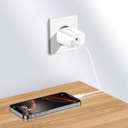Omrežni polnilec s kablom USB-C Tech-Protect NCA20, 20W, 3A, 1 x USB-A - 1 x USB-C, bel