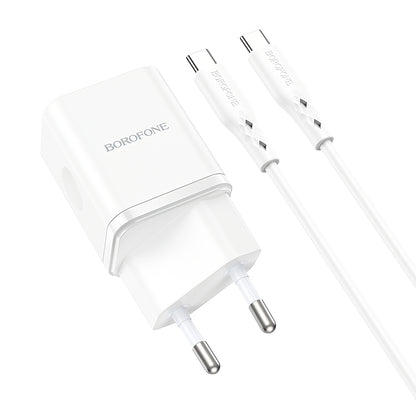 Omrežni polnilnik s kablom USB-C Borofone BN7, 20 W, 3A, 1 x USB-A - 1 x USB-C, bel 
