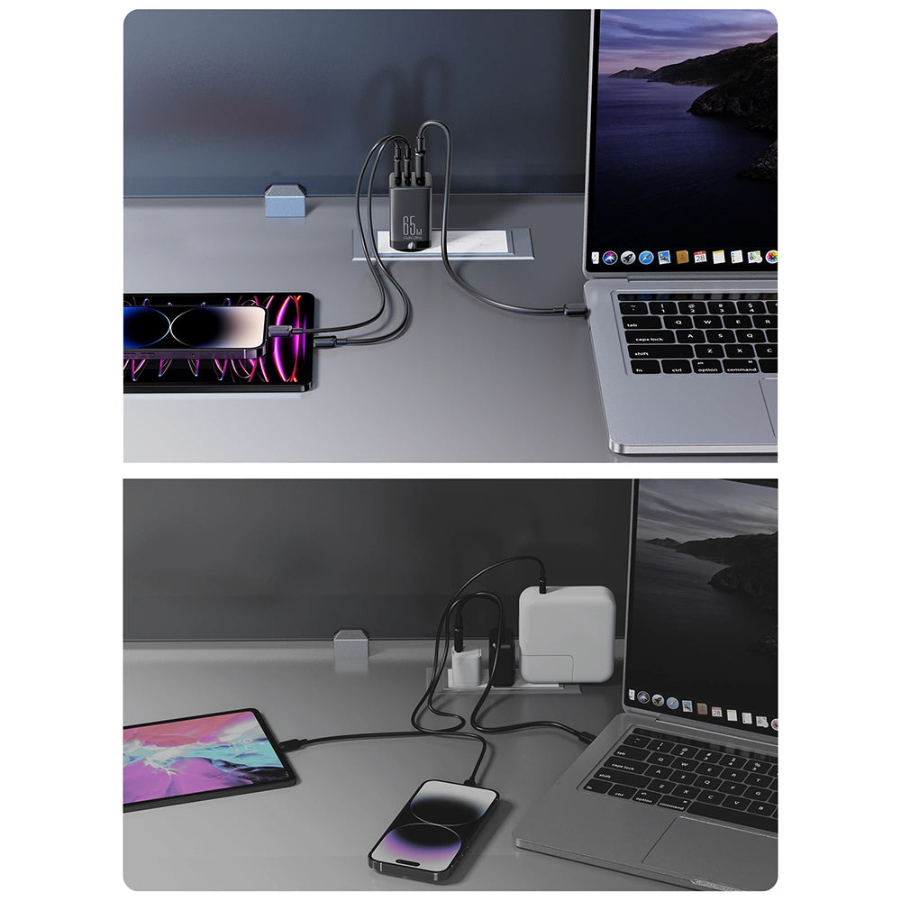 Polnilnik omrežja s kablom USB-C Joyroom TCG01, 65W, 3.25A, 1 x USB-A - 2 x USB-C, črn