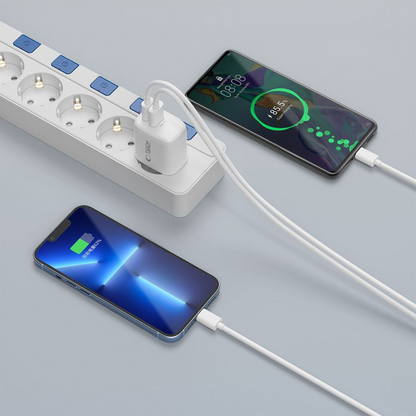 Omrežni polnilec s kablom USB-C Tech-Protect NCA20, 20W, 3A, 1 x USB-A - 1 x USB-C, bel