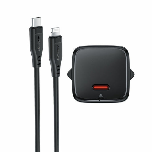 Omrežni polnilec z Lightning kablom Acefast A118, 30W, 3A, 1 x USB-C, črn