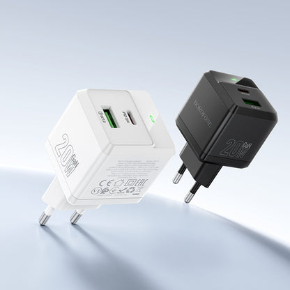 Polnilnik omrežja z Lightning kablom Borofone BN19 Intenso, 20W, 3A, 1 x USB-A - 1 x USB-C, bel