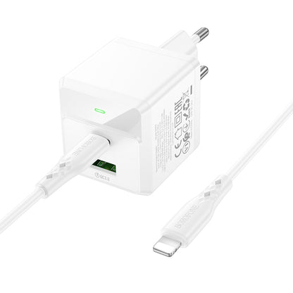Polnilnik omrežja z Lightning kablom Borofone BN19 Intenso, 20W, 3A, 1 x USB-A - 1 x USB-C, bel