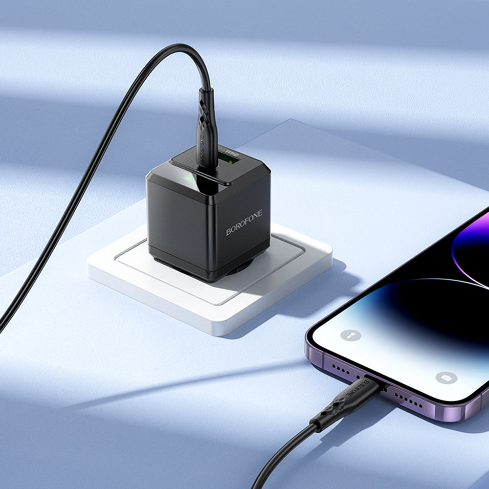 Network Charger with Lightning Cable Borofone BN19 Intenso, 20W, 3A, 1 x USB-A - 1 x USB-C, Black