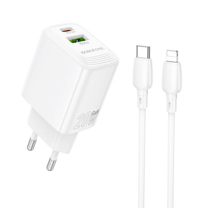 Network Charger with Lightning Cable Borofone BN27 Fuente, 20W, 3A, 1 x USB-A - 1 x USB-C, White