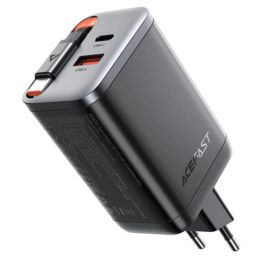 Omrežni polnilec z USB-C kablom Acefast A111, 67W, 3A, 1 x USB-A - 1 x USB-C, črn